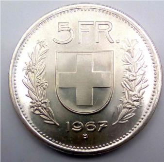 5 Fr Silber Stempelglanz 1967 in Emmen - Bild 1