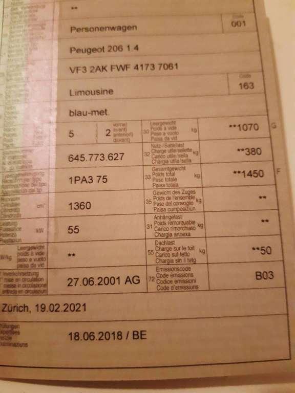 Peugeot 206 Jg. 2001 ab Platz / Export zu verkaufen in Opfikon - Bild 1