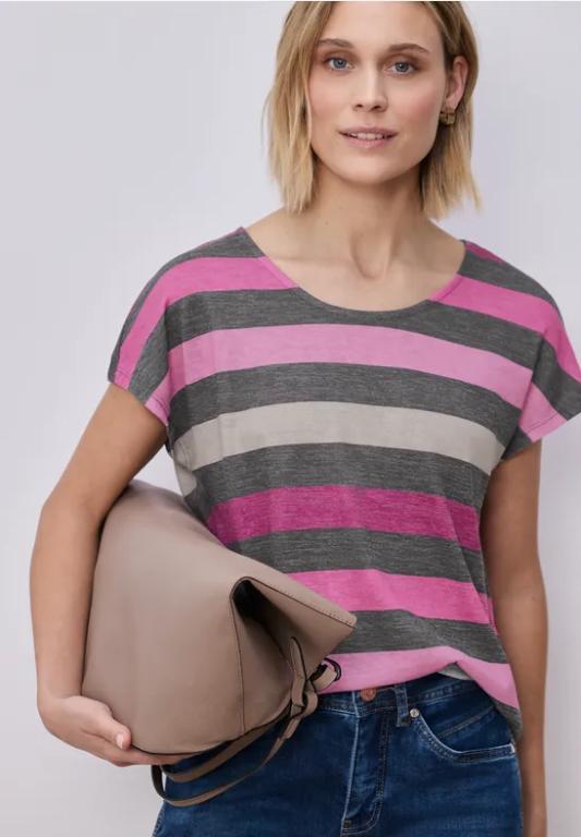 T-Shirt mit gerundetem V-Neck und Streifen in Solothurn - Bild 1