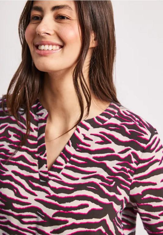 Kurzarm Bluse mit Split Neck und Print in Zofingen - Bild 1