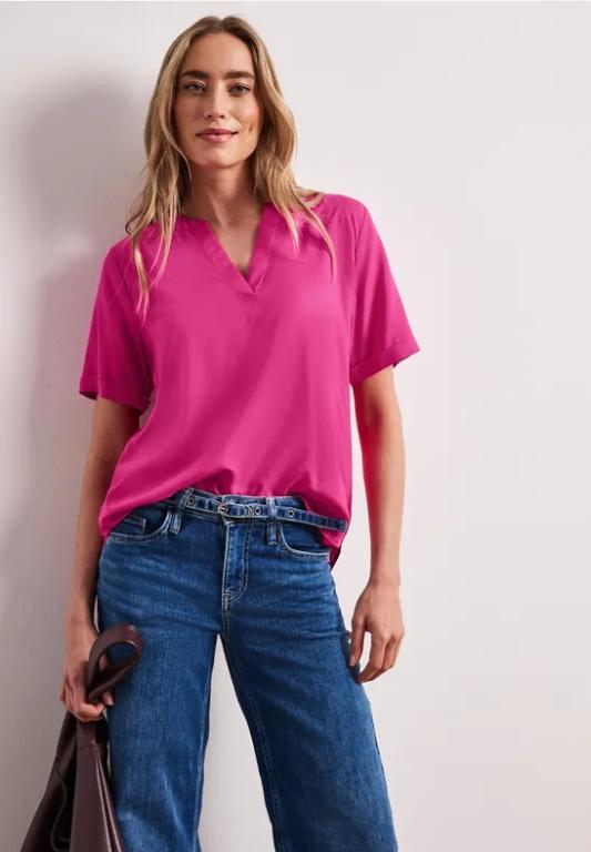 Kurzarm Bluse mit Split Neck in Unifarbe in Appenzell - Bild 1