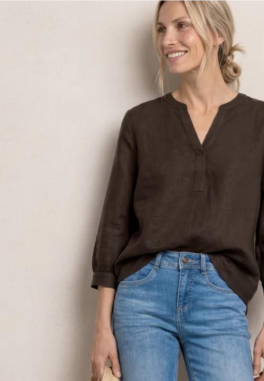 3/4-Arm Bluse aus Leinenmix mit Split Neck in Aarau - Bild 1