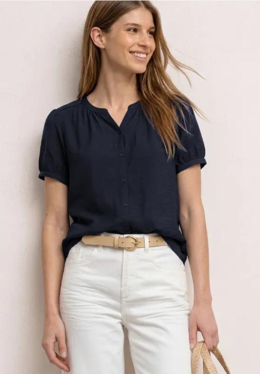 Kurzarm Bluse mit Split Neck und Knöpfen in Aesch - Bild 1