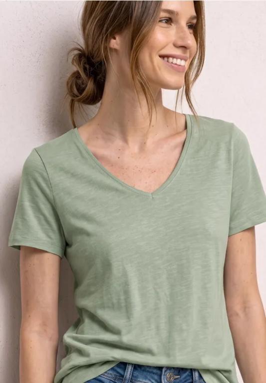 Basic T-Shirt mit V-Neck in Unifarbe in der Schweiz - Bild 1